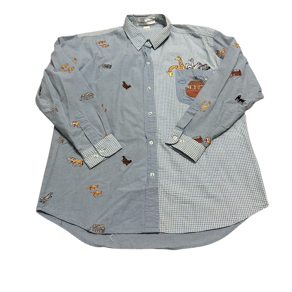 Vintage 90s Women’s XL Casey Coleman Noah’s Ark Checkered Button Shirt